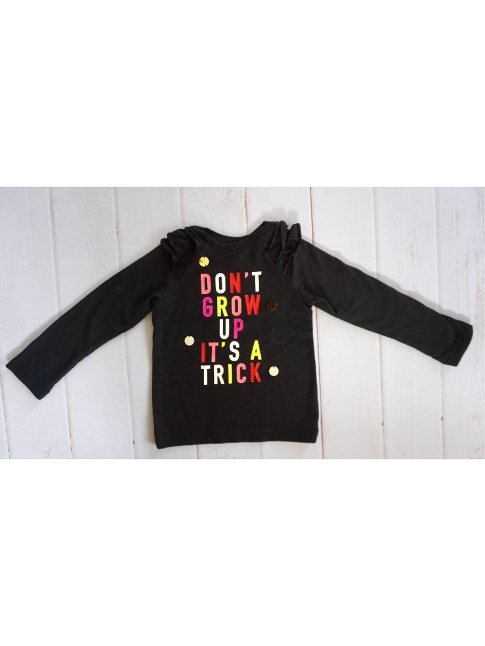 365 Kids by Garanimals Girls' Triple Ruffle Shoulder Graphic Sweatshirt - Size 5